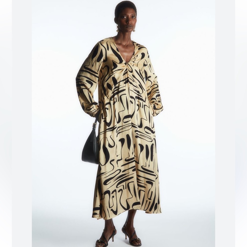 COS Elegant Swirl-Print Satin Midi Dress‎